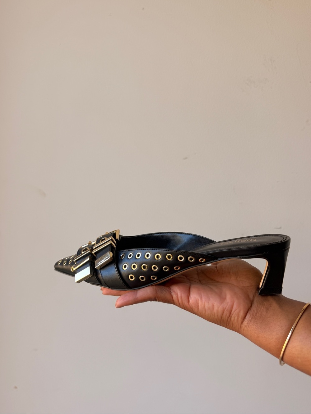MICHAEL Michael Kors Black Leather Studded Buckle Mules - Picture 7 of 10